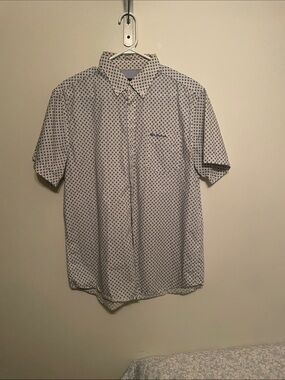 Ben Sherman Short-Sleeve Printed Button Shirt - White & Blue